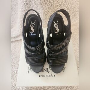Black open toe authentic YSL heels